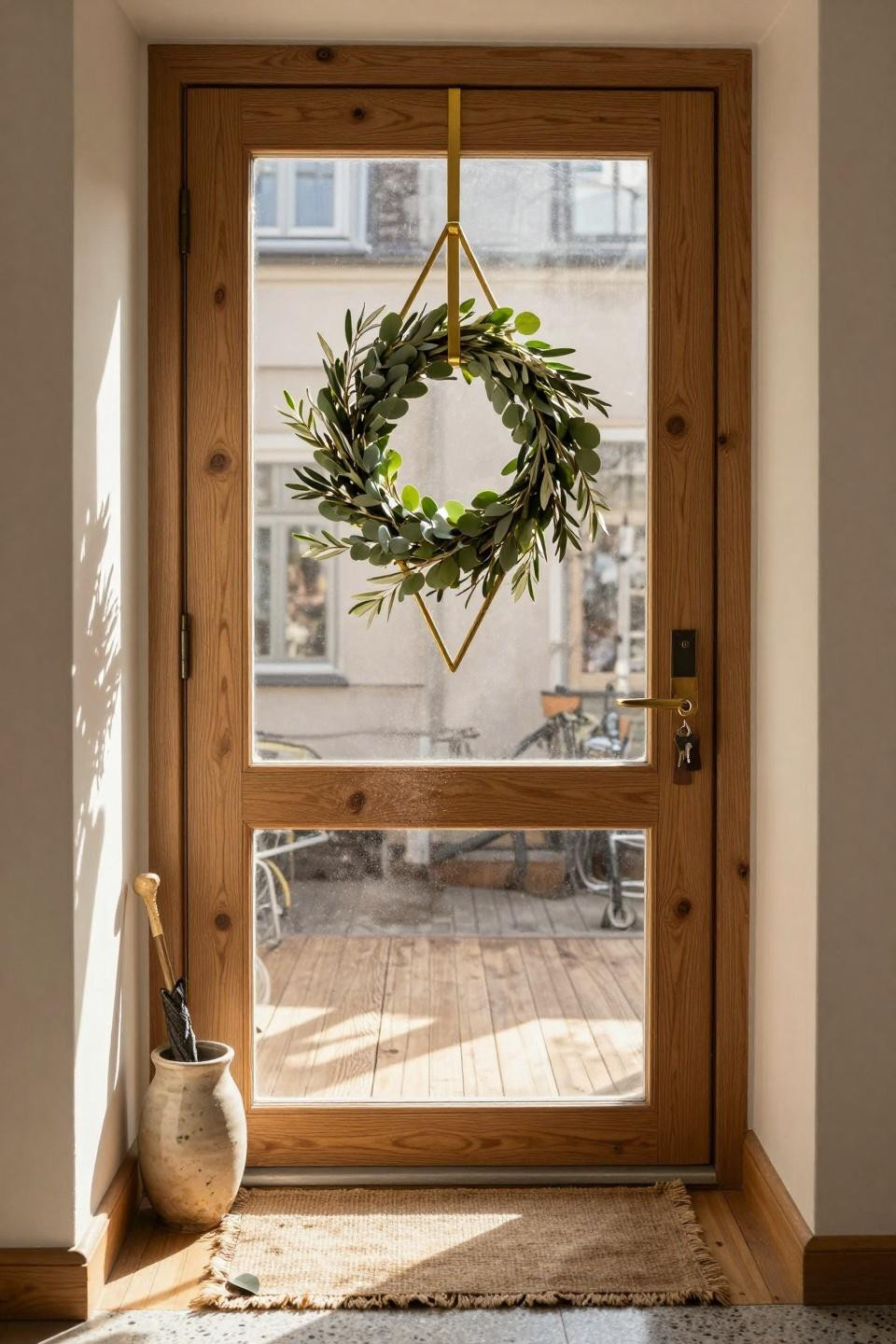 spring door hangers - triangular brass hanger with olive branches
