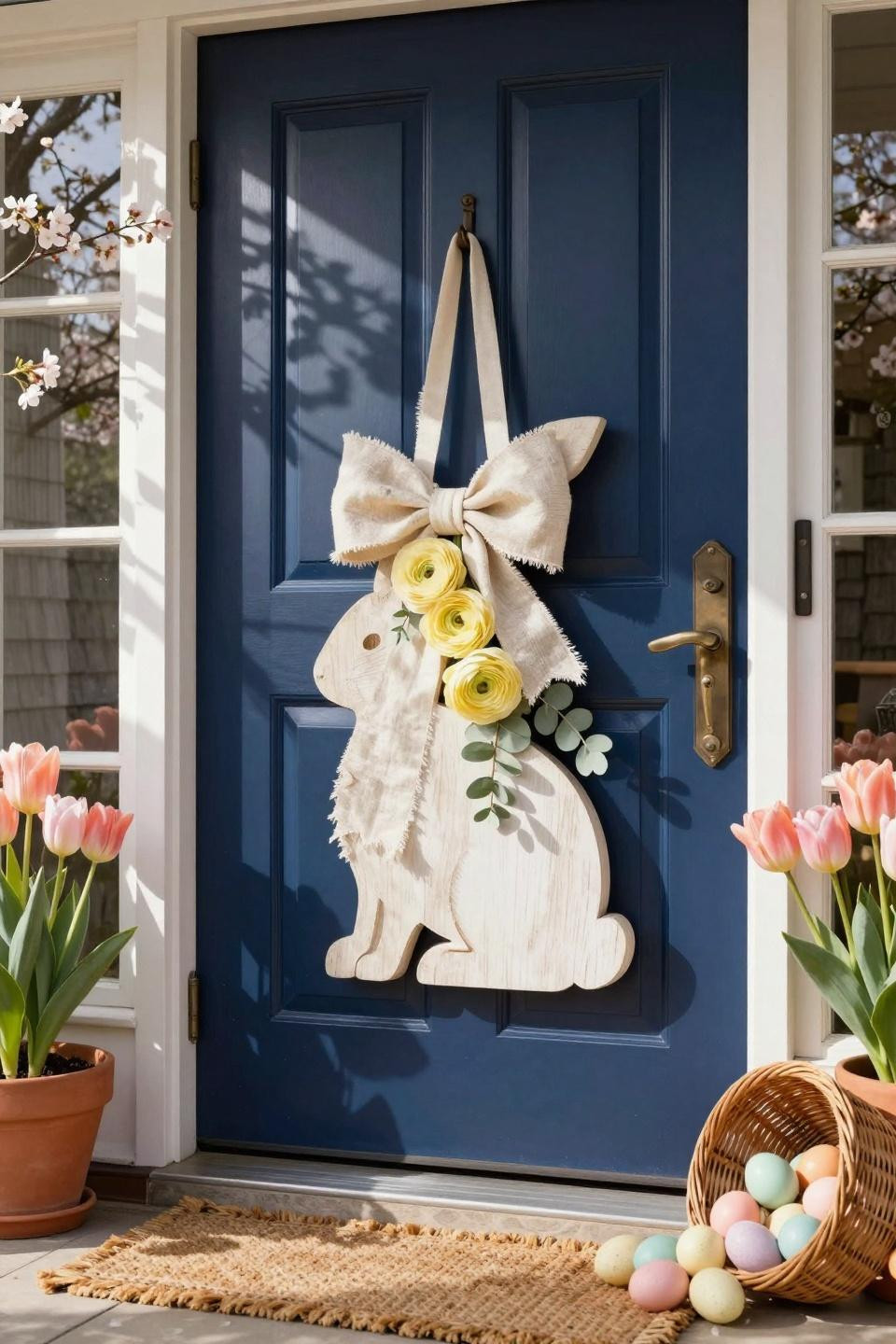 spring door hangers - dimensional Easter wood hanger with silk bow