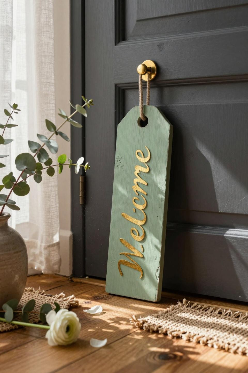 spring door hangers - hand-carved wood with gold leaf script