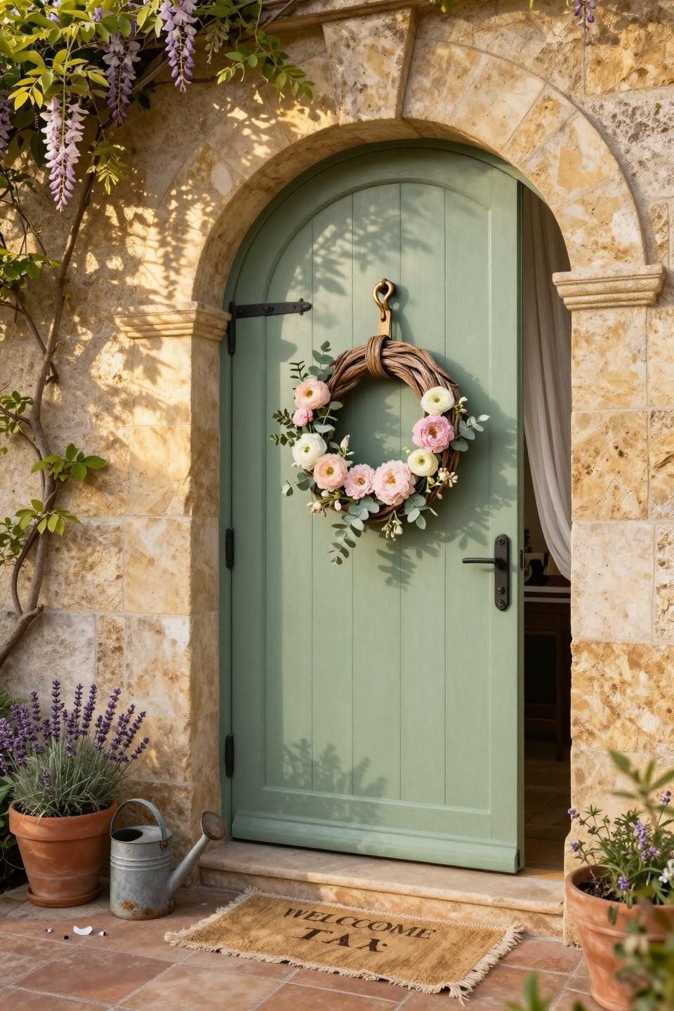 spring door hangers - hand-forged iron hook with botanical wreath
