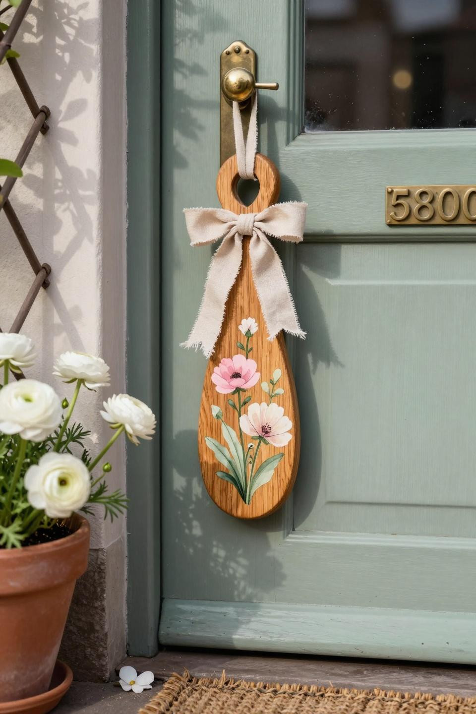 spring door hangers - watercolor-style botanical wood hanger