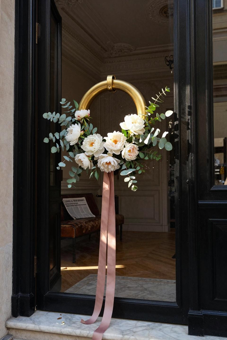 spring door hangers - sculptural brass hanger with white peonies