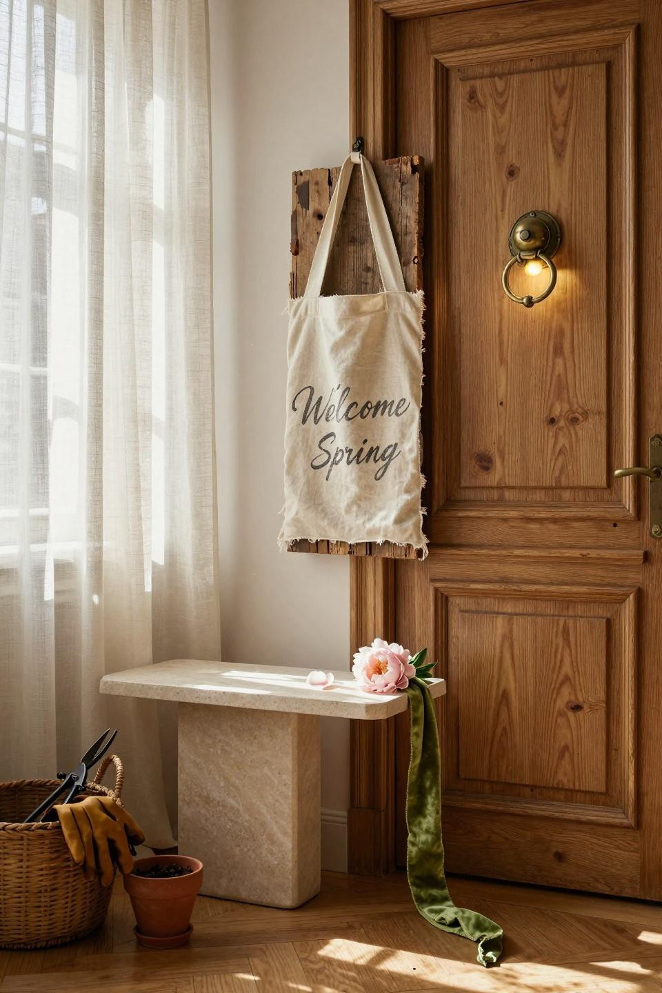 spring door hangers - rough-hewn wood hanger with hand-painted calligraphy