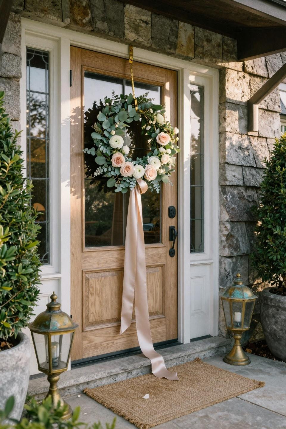 spring door hangers - sculptural wreath with hammered brass hanger
