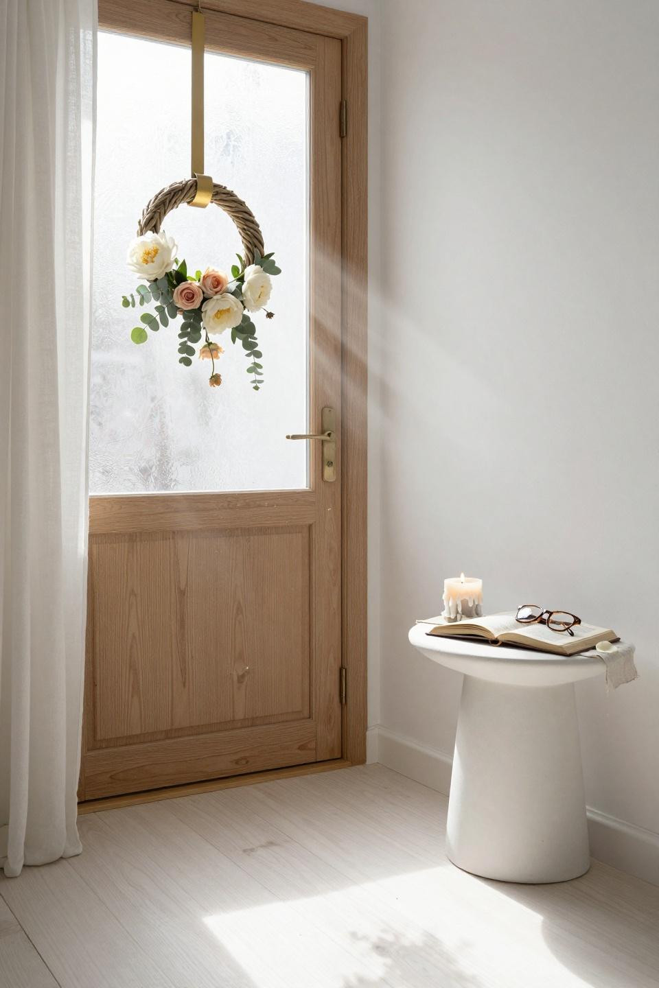 spring door hangers - minimalist brass hanger with sculptural floral arrangement