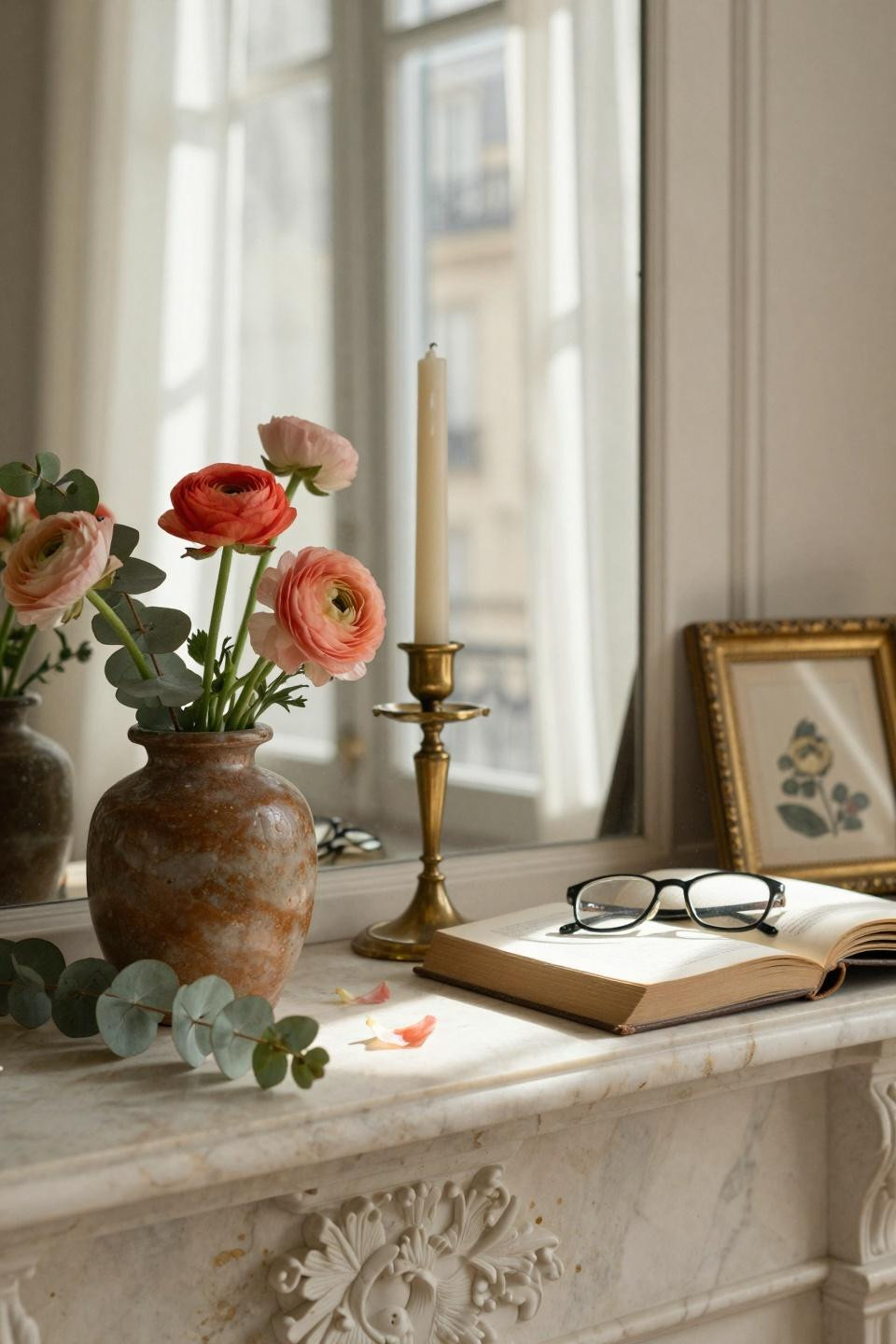 Spring Mantel Decorating Ideas - intimate spring vignette