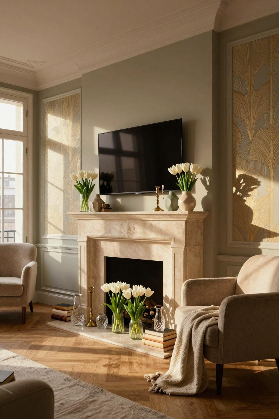 Spring Mantel Decorating Ideas - TV integration