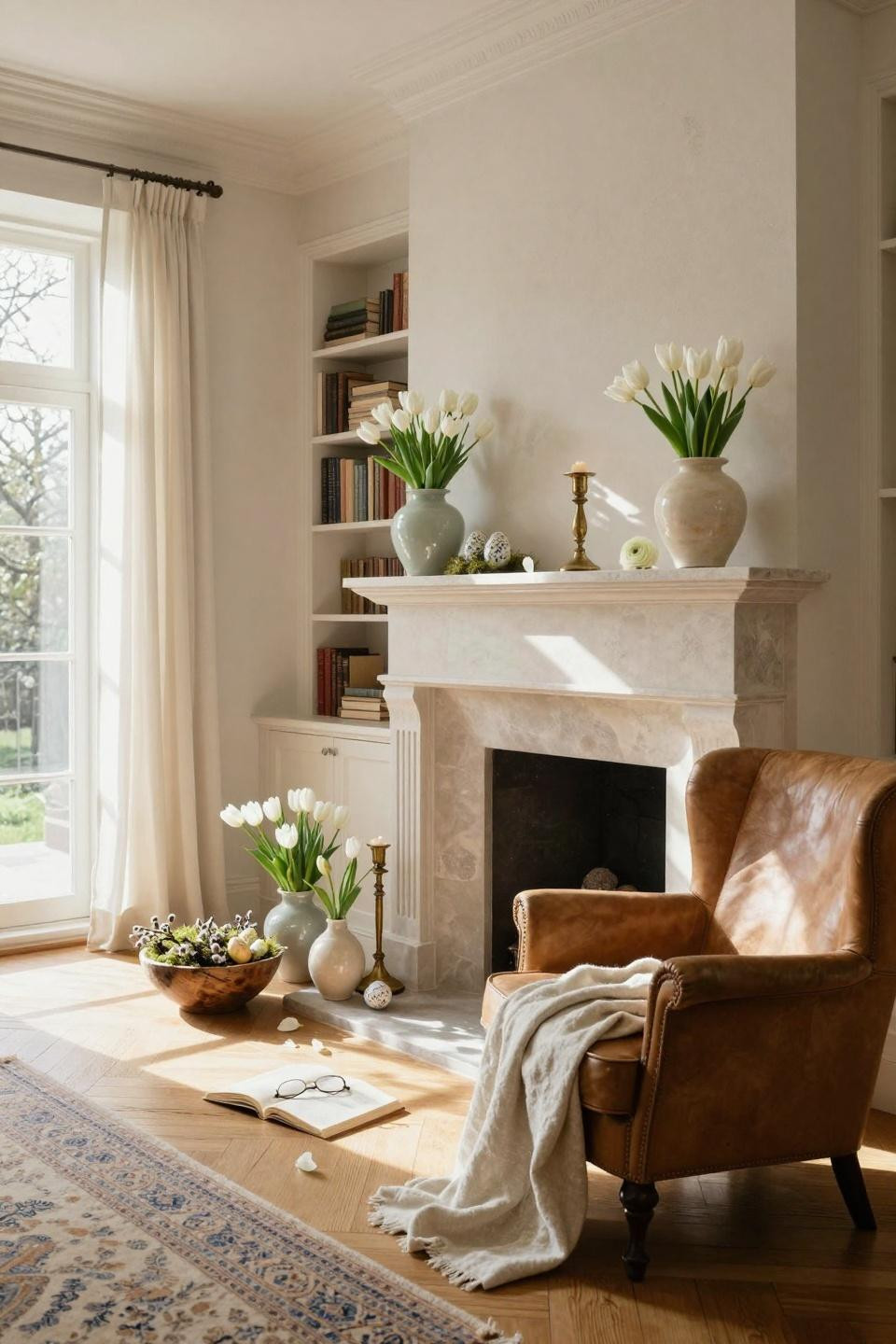 Spring Mantel Decorating Ideas - European farmhouse elegance