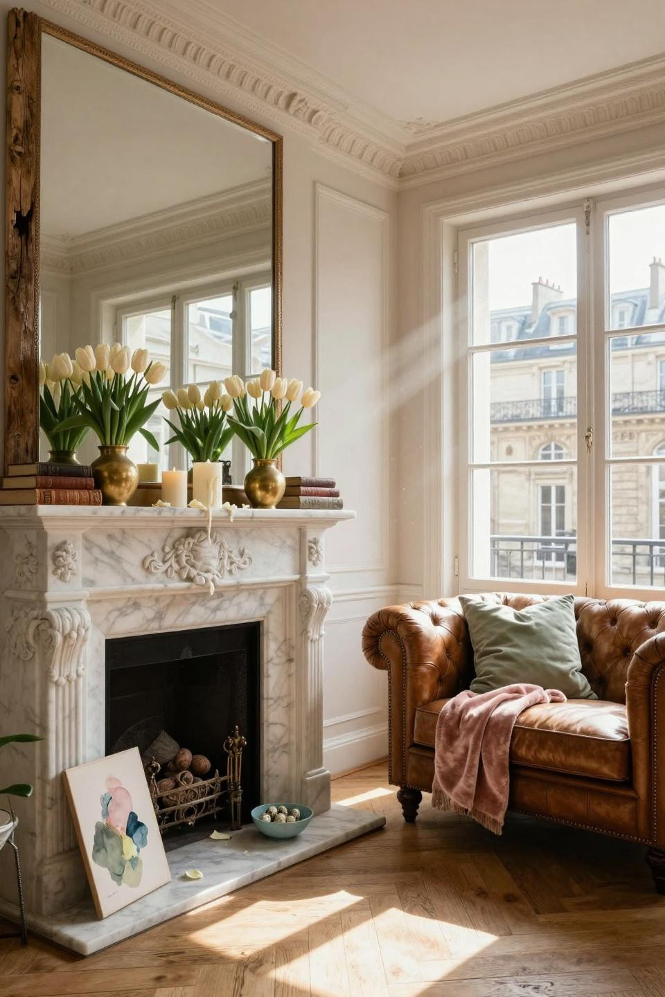 Spring Mantel Decorating Ideas - classic Easter elegance