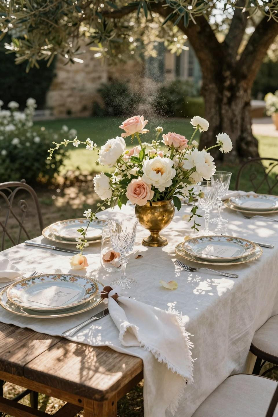 Spring Wedding Tablescapes - provencal chateau with olive trees