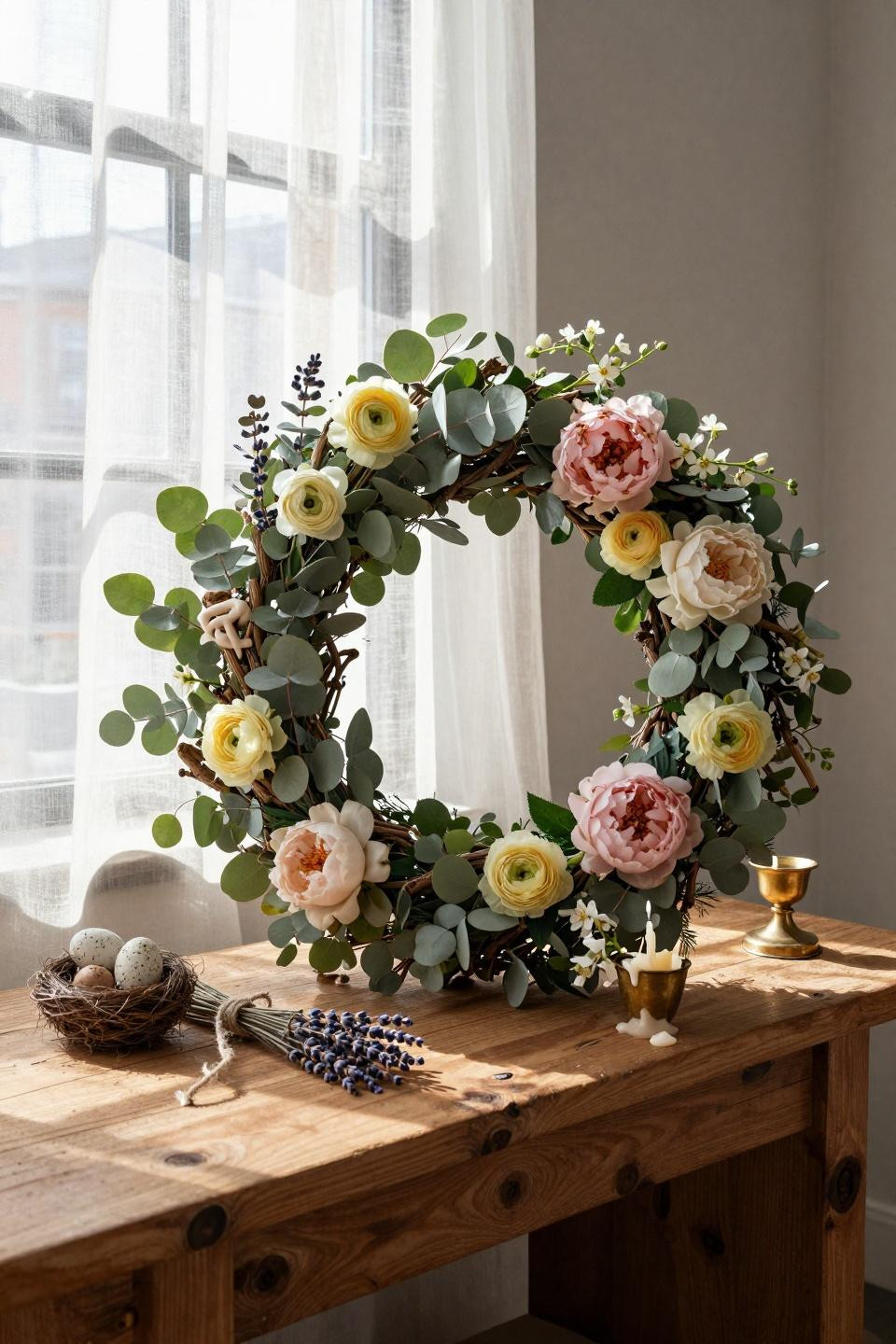 spring wreath ideas - yellow ranunculus with grapevine wreath