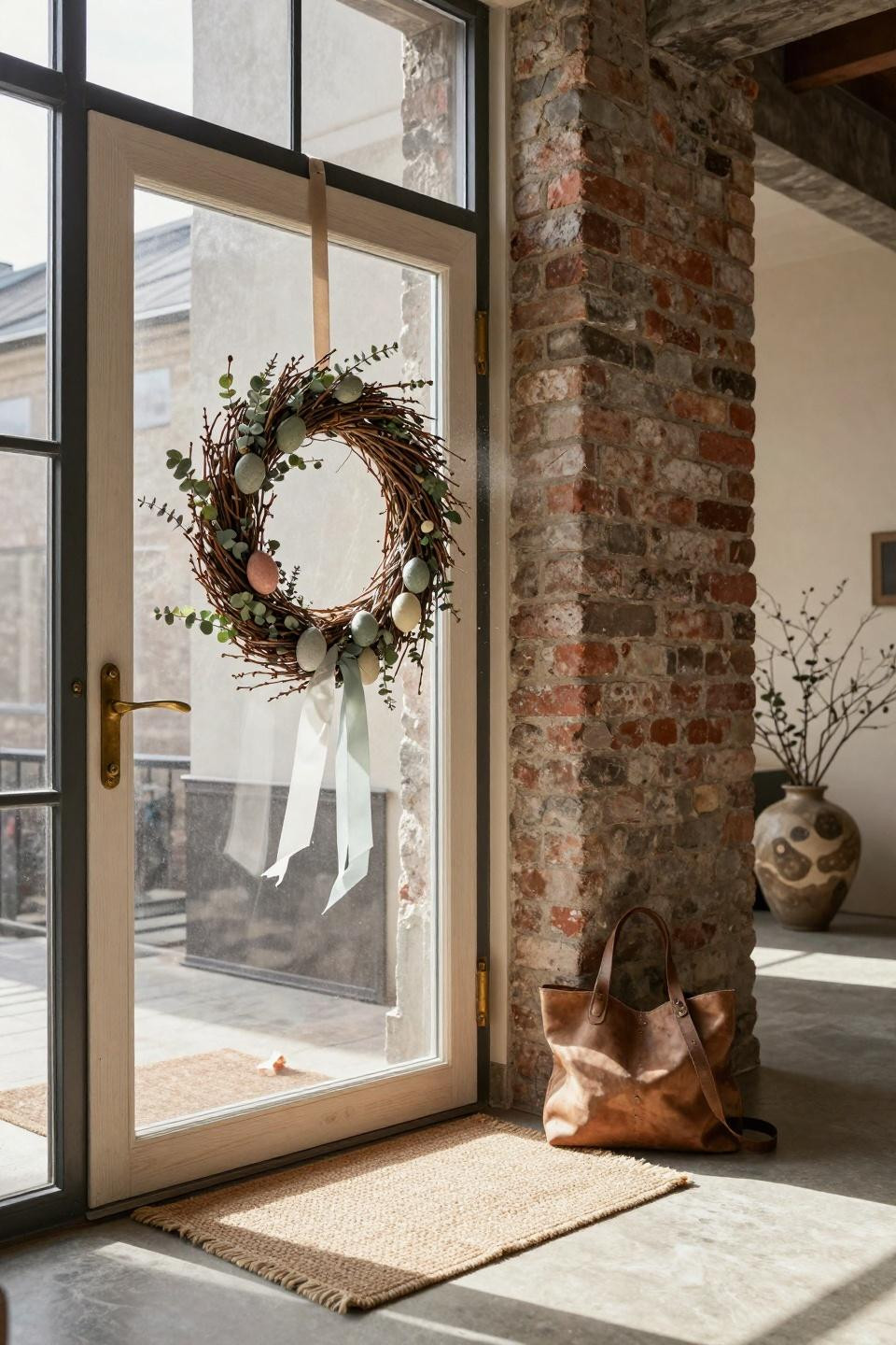 spring wreath ideas - easter willow and linen eggs wreath