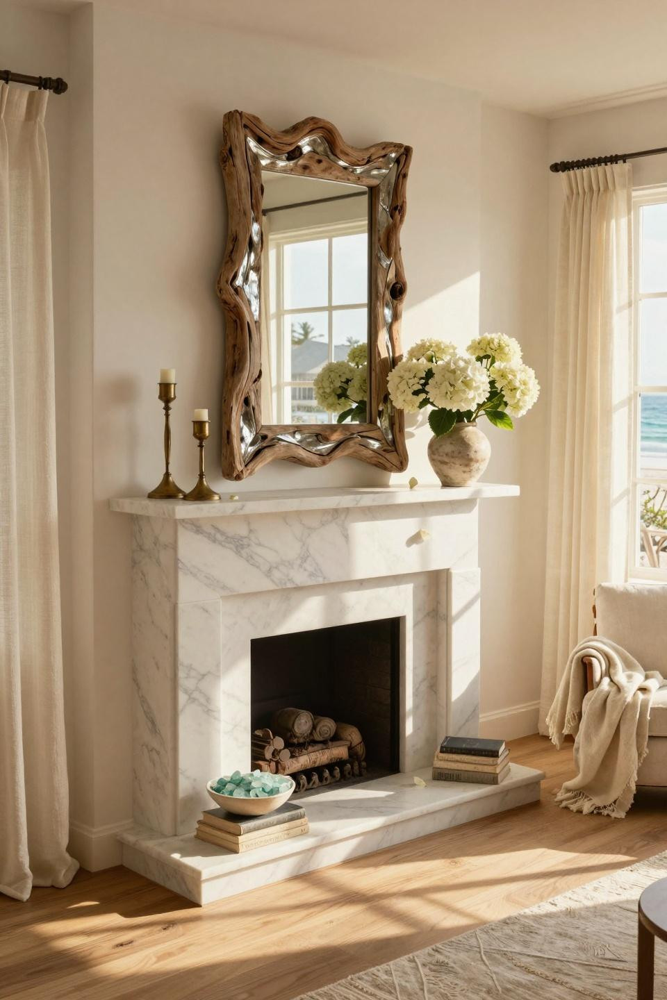 Spring Mantel Decorating Ideas - coastal summer transition