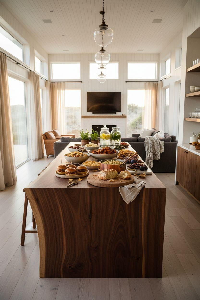 Super Bowl food - elegant entertaining spread in coastal kitchen