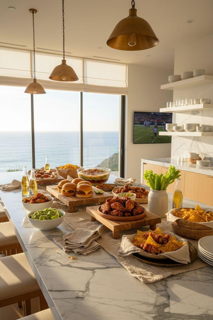 Super Bowl food - coastal kitchen party setup