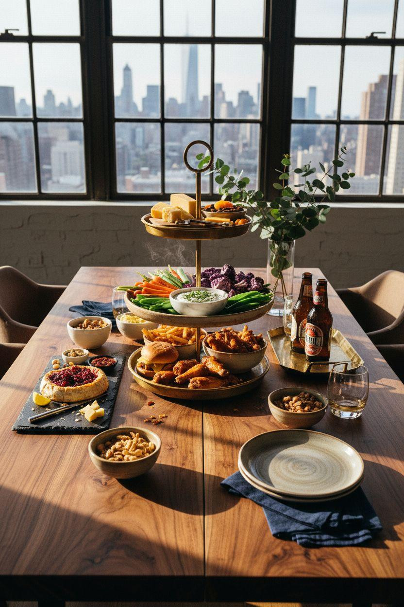 Super Bowl food - elevated brass tower display