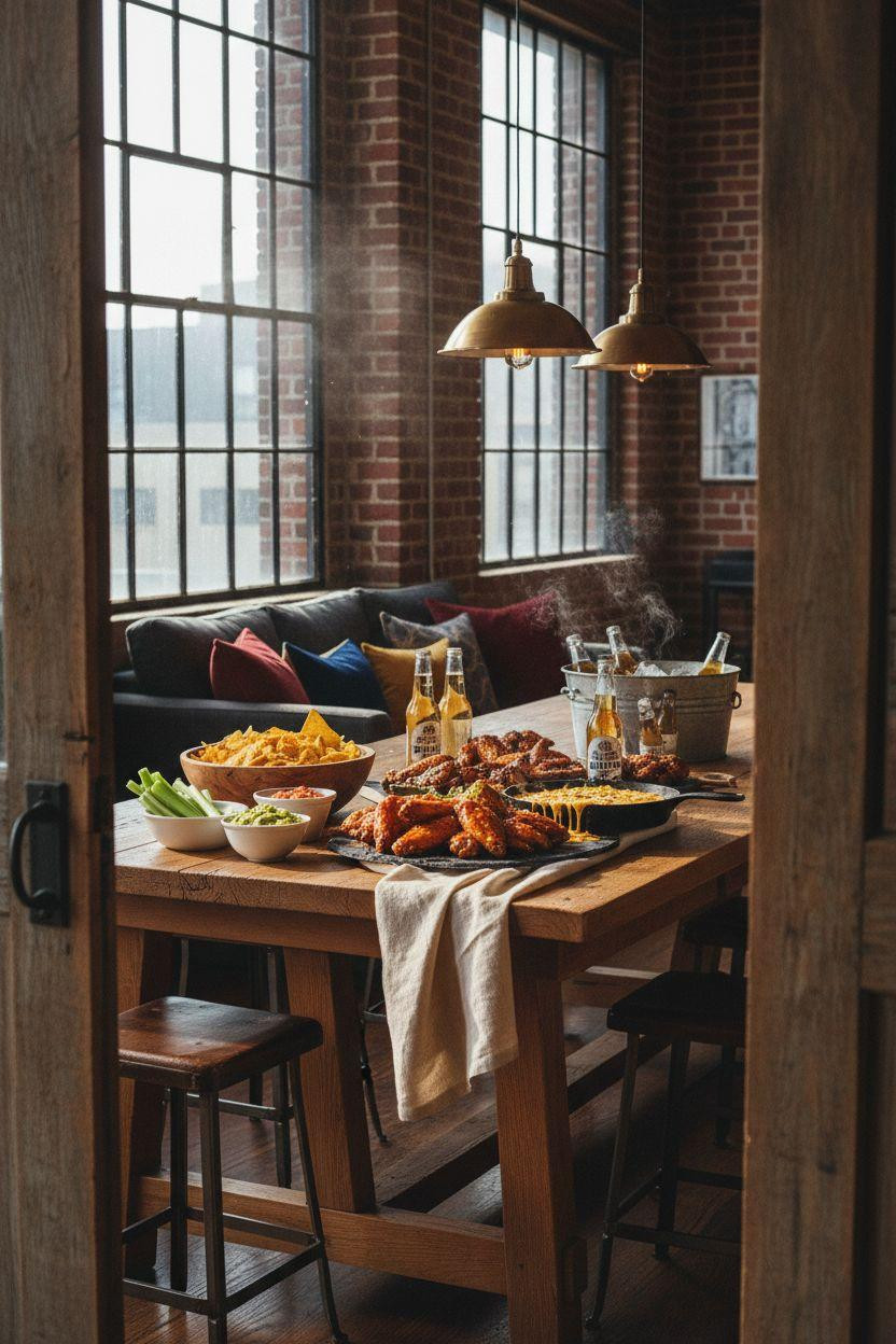Super Bowl food - cozy loft setup through doorway
