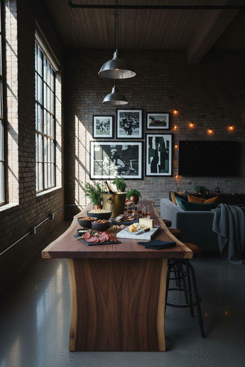 Super Bowl party decorations - design loft with matte black slate boards and charcoal velvet