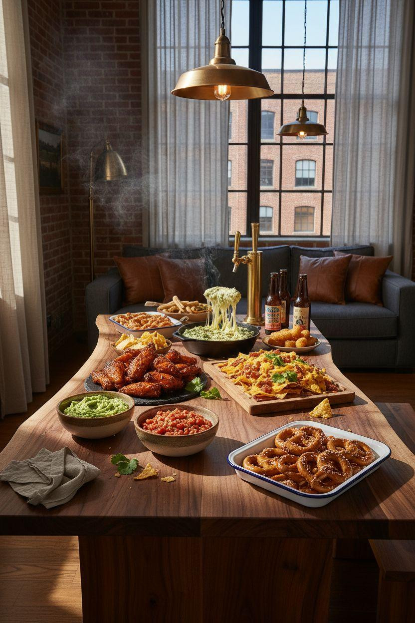 Super Bowl food - wide-angle party setup