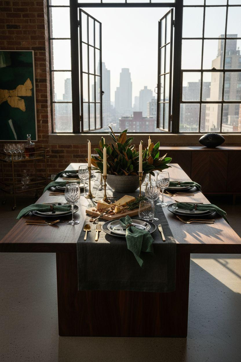 Super Bowl tablescape - contemporary industrial dining setup