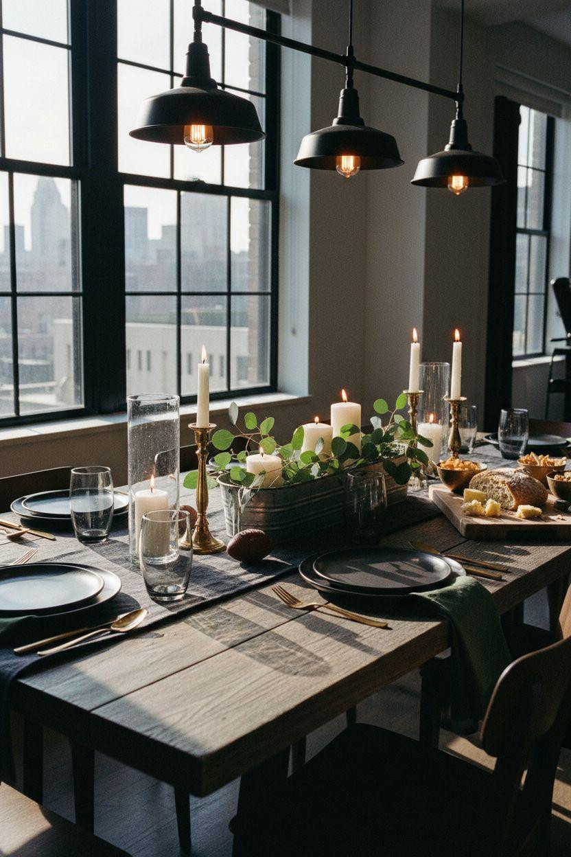 Super Bowl tablescape - industrial loft with galvanized metal