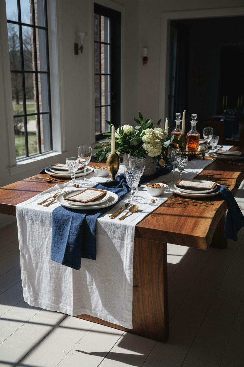 Super Bowl tablescape - elegant estate dining with white florals