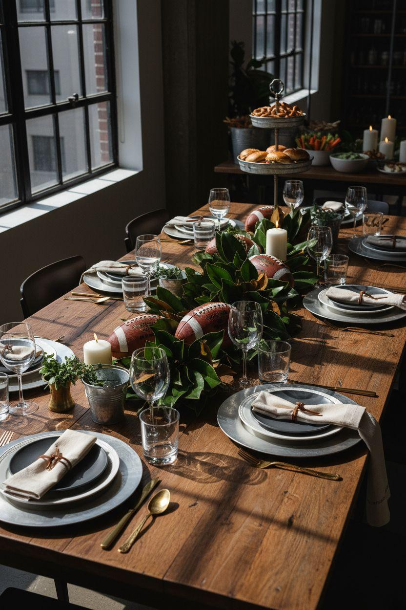 Super Bowl tablescape - buffet styling with magnolia and pewter