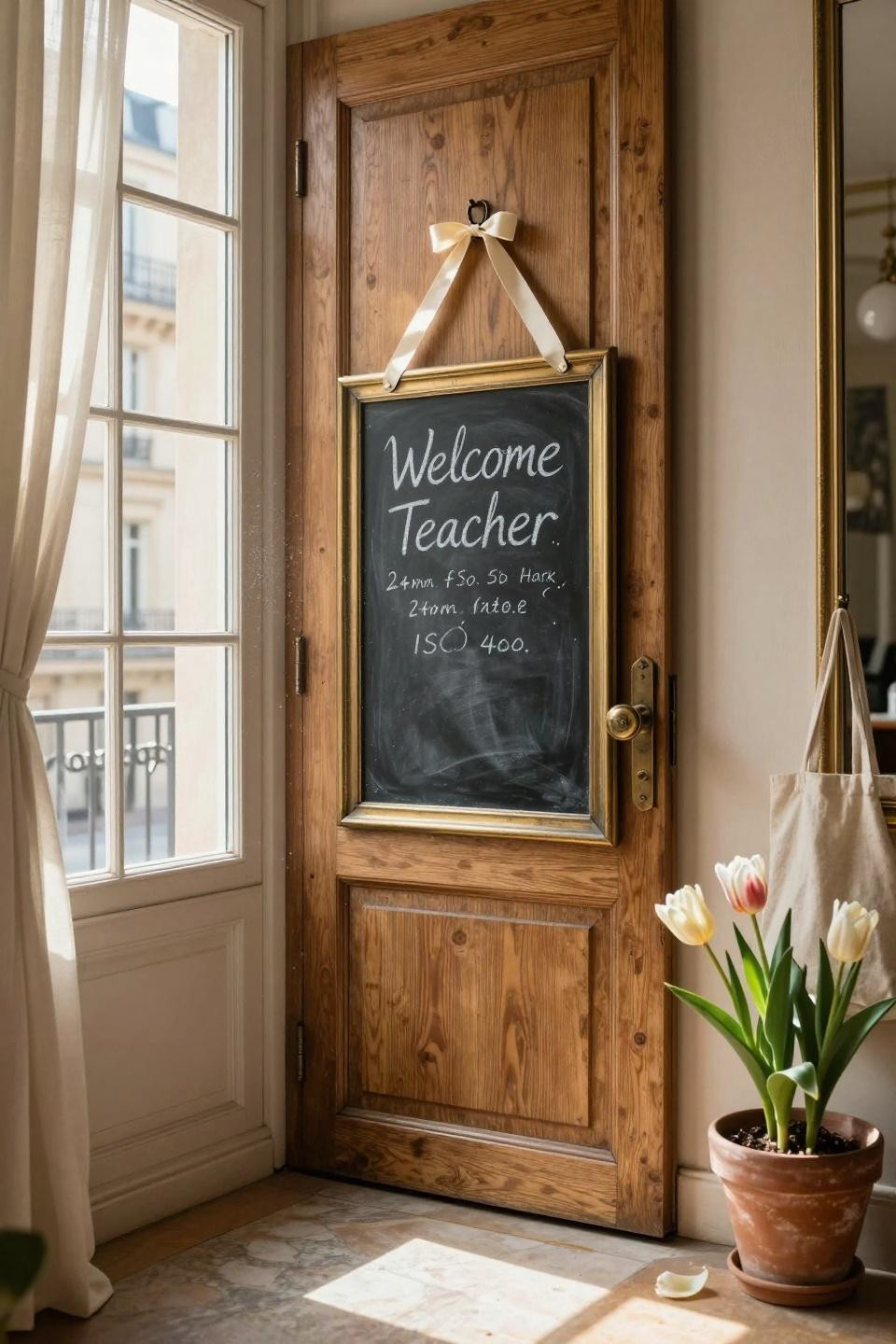 spring door hangers - hand-painted chalkboard slate in patinated brass frame