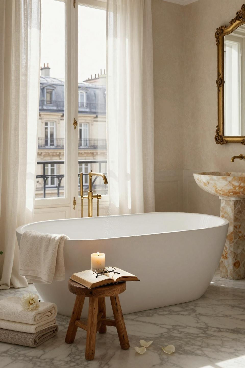 Master Bath Ideas - oval tub with rooftop views