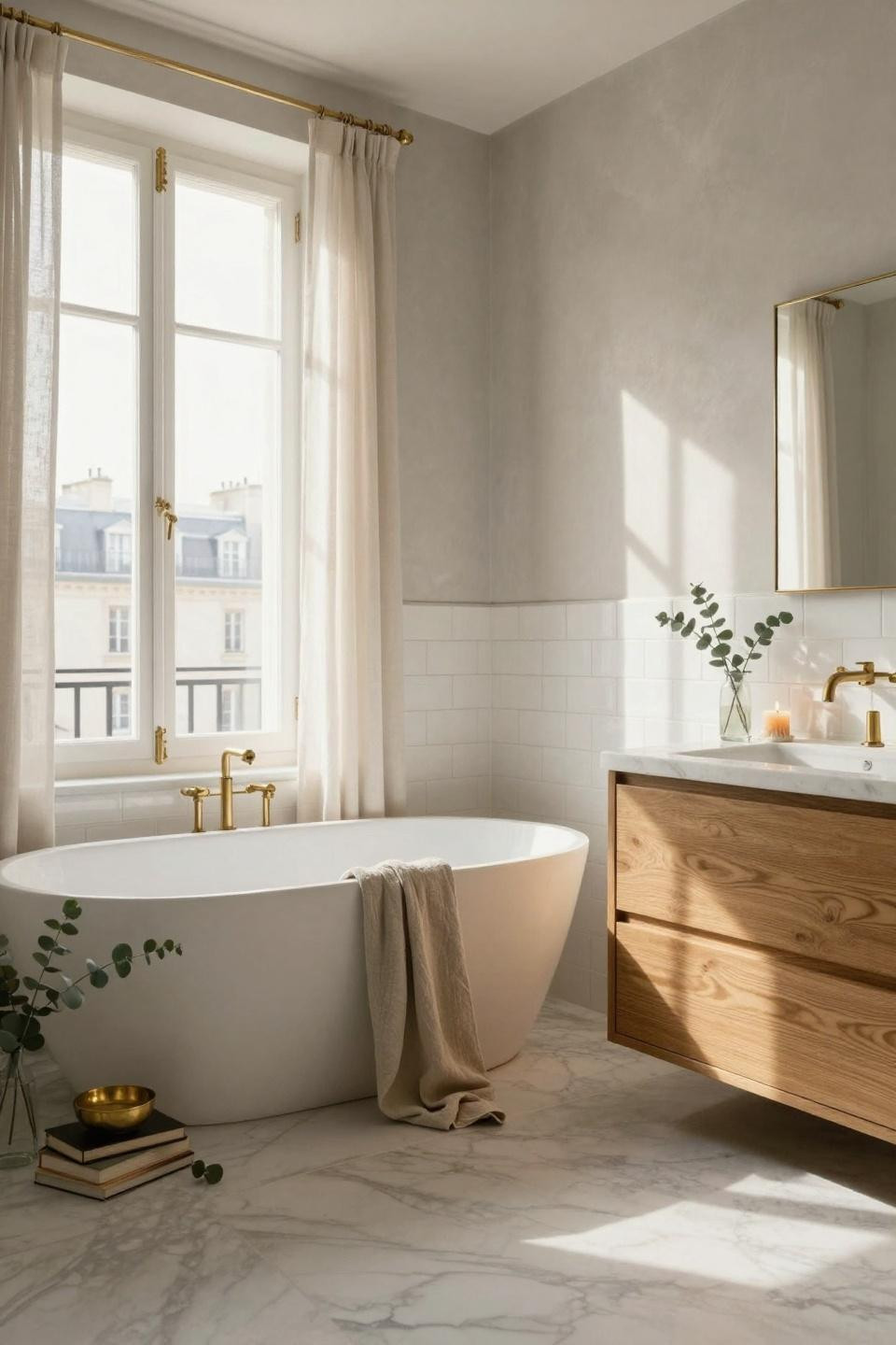 Master Bath Ideas - European bathroom with herringbone pattern