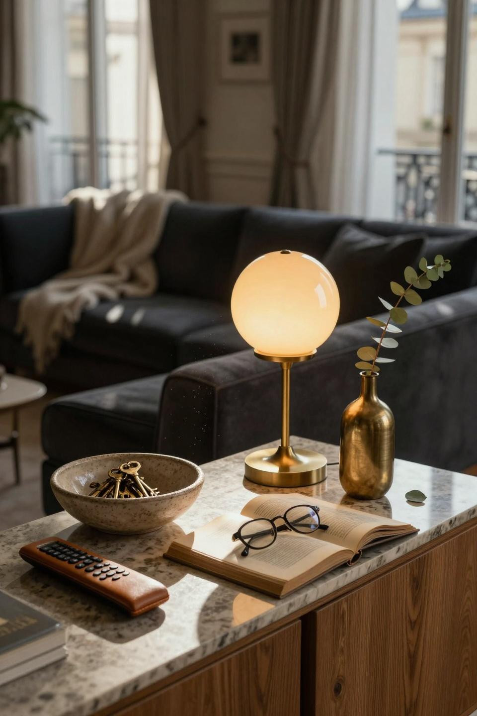 Tv Lounge Ideas - close-up of styled console with lamp