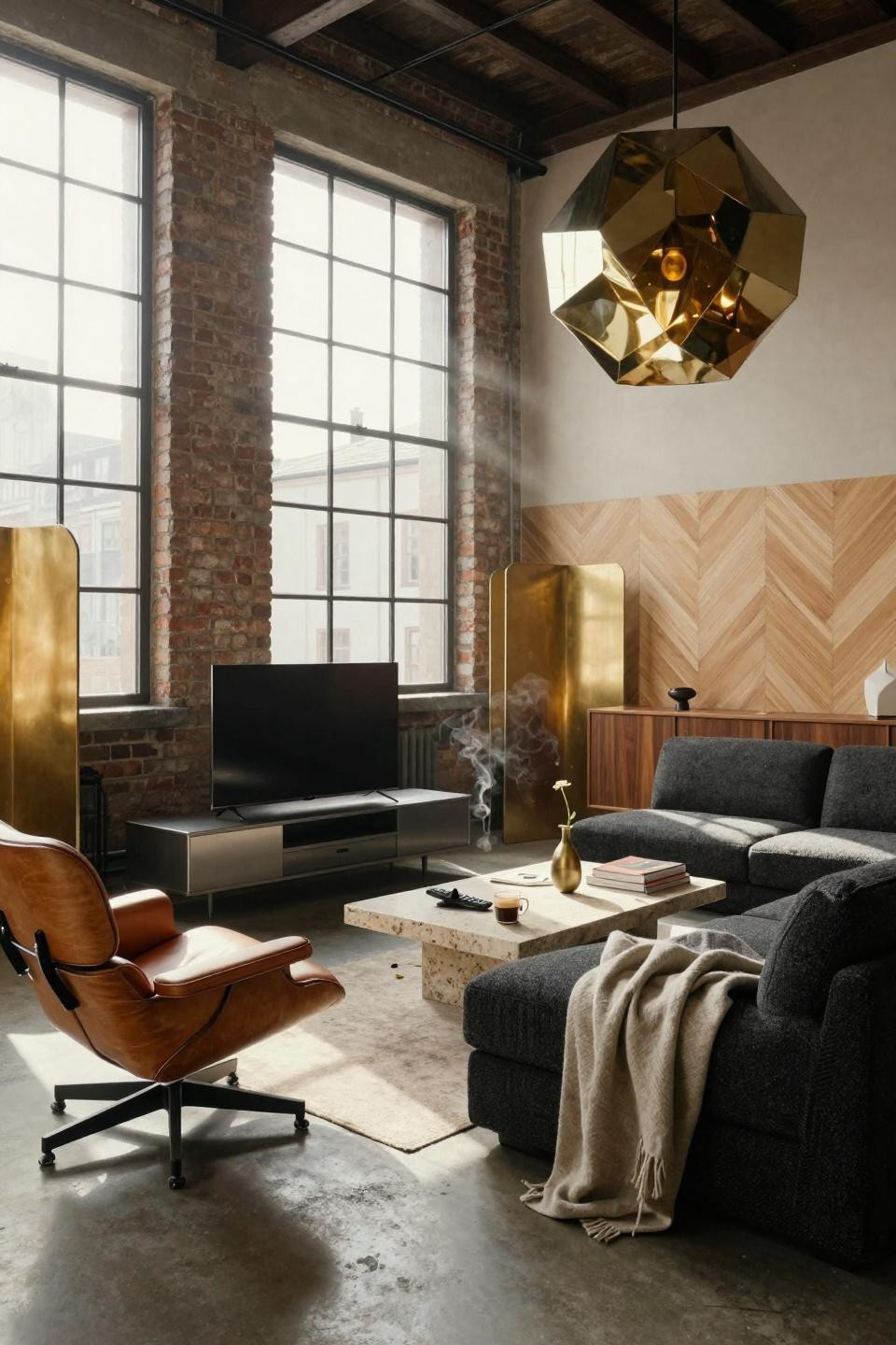 Tv Lounge Ideas - polished concrete with walnut accents