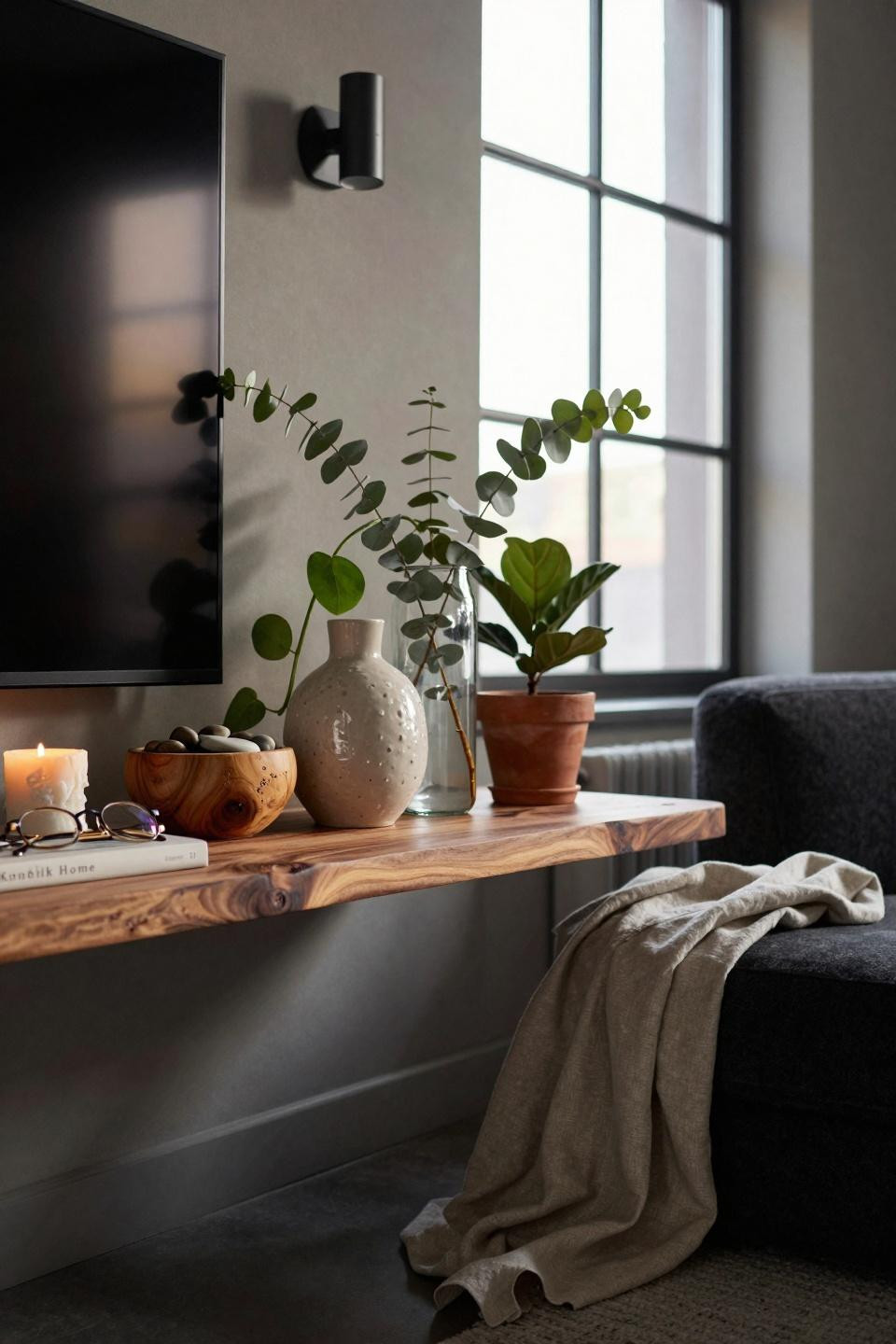 Tv Lounge Ideas - styled floating shelf under screen