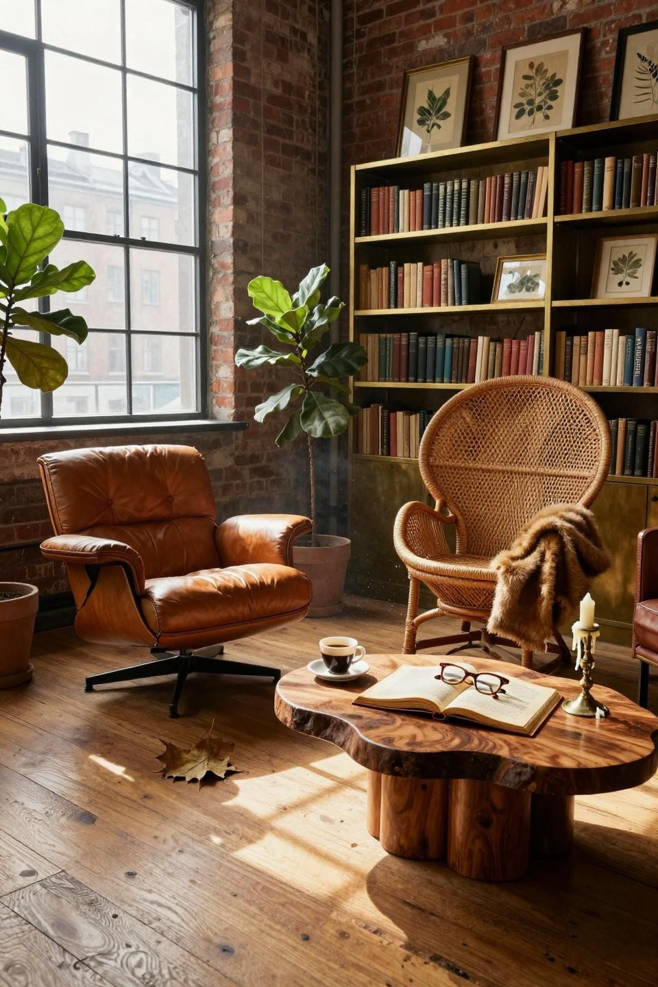 2 Chairs Sitting Area in converted loft with mismatched vintage chairs