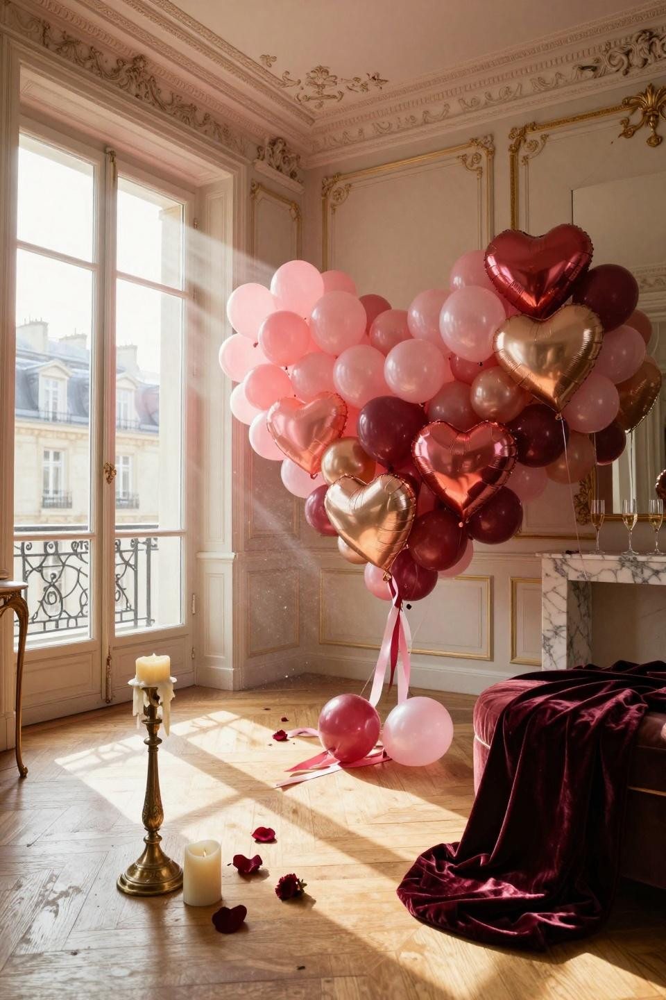 Valentines balloons decorations - luxurious crimson balloon arch