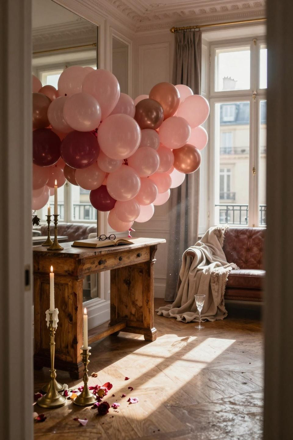 Valentines balloons decorations - elegant blush pink heart balloon arch