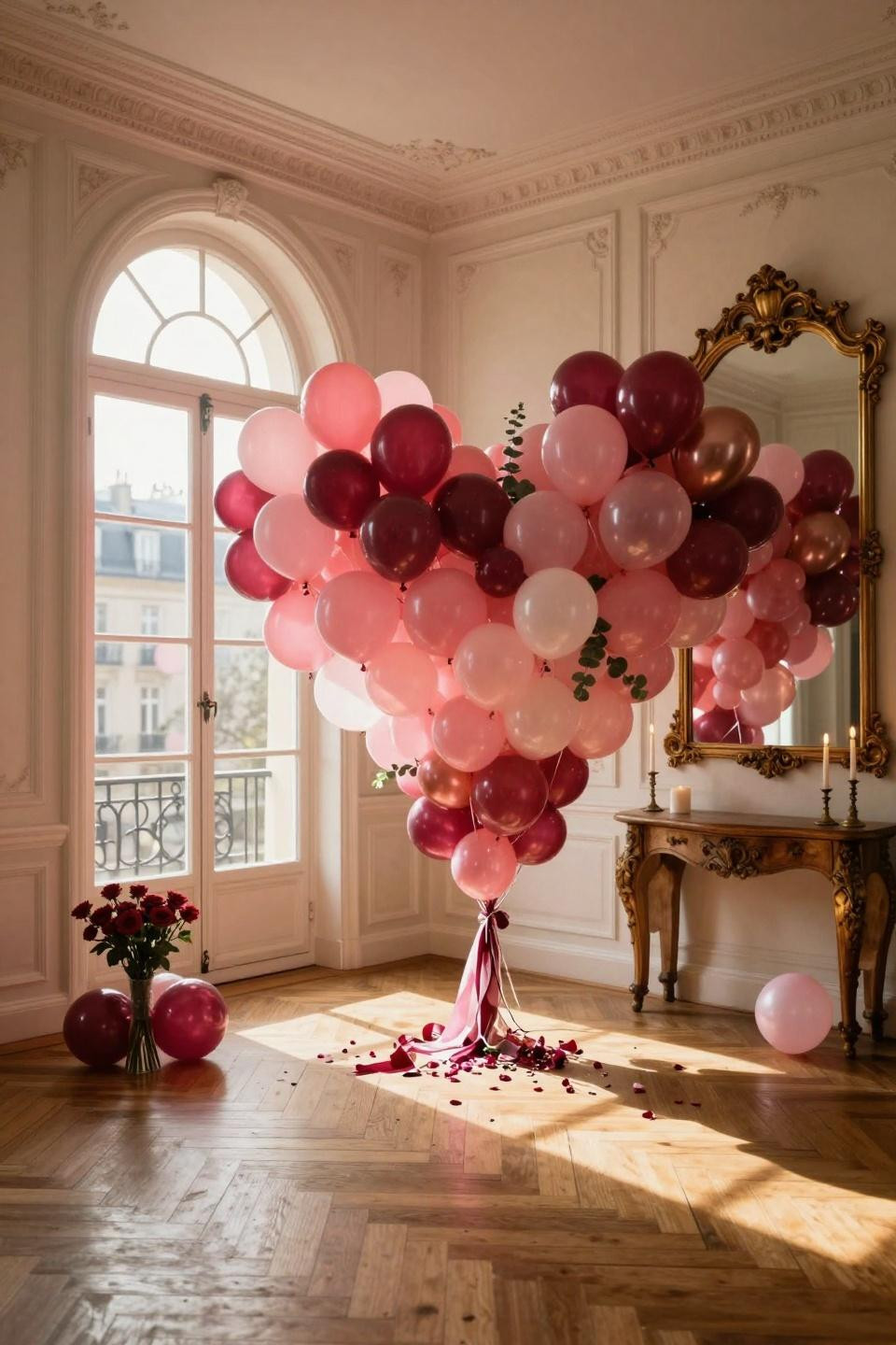 Valentines balloons decorations - grand floor to ceiling balloon display