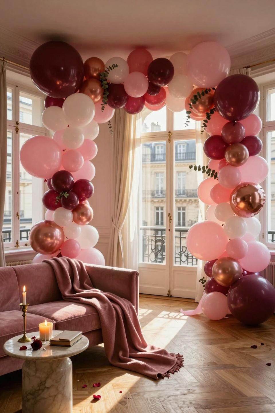 Valentines balloons decorations - flowing ombré balloon garland