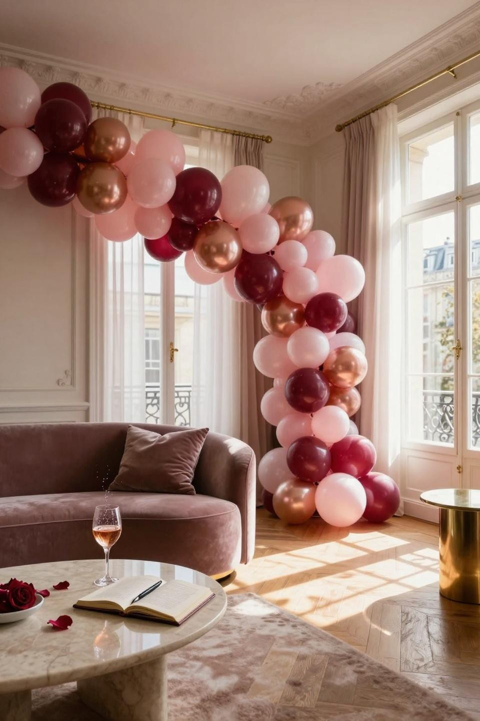 Valentine's Day Balloon Heart Wall cascading sculpture installation