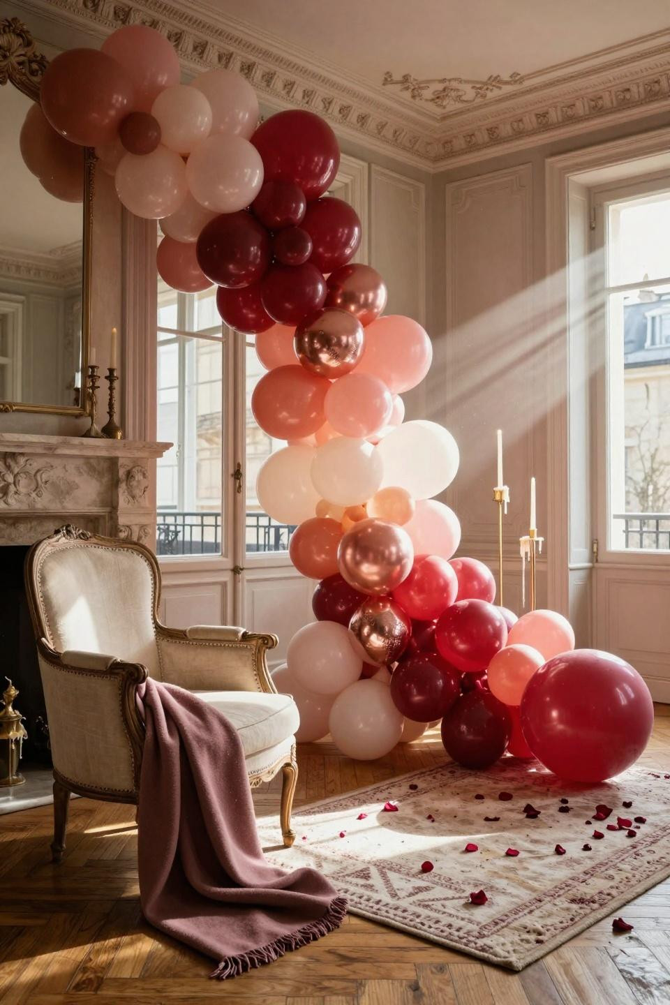 Valentine's Day Balloon Heart Wall cascading garland in gradient colors