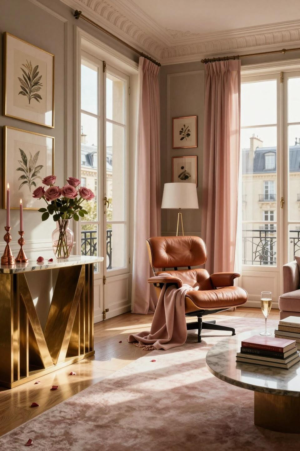 Valentines Day Decorations - elegant room with metallics and soft pink