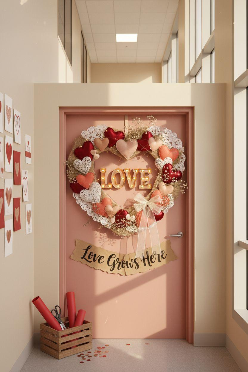 Valentines door decorations classroom with marquee lights