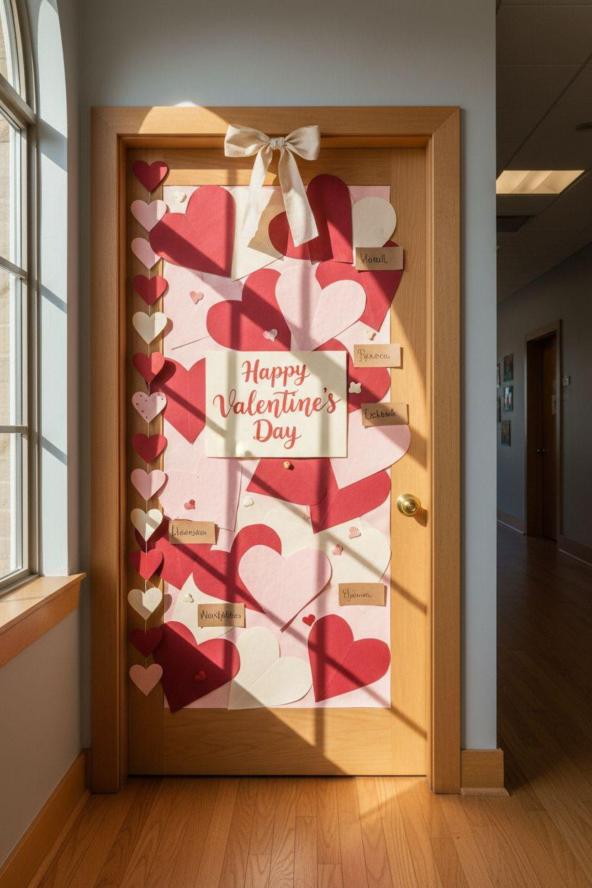 Valentines door decorations classroom with geometric heart pattern