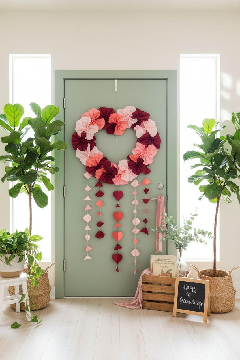Valentines door decorations classroom with plants and botanical elements