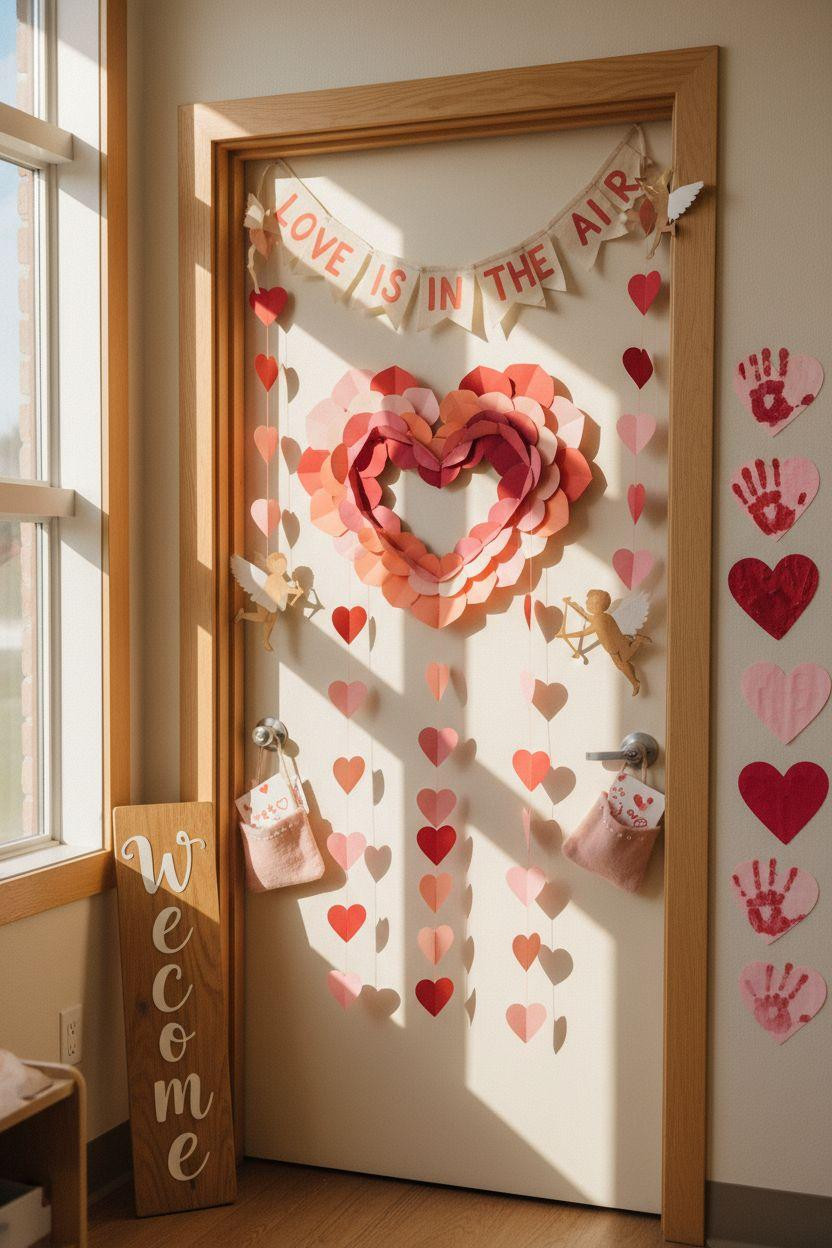 Valentines door decorations classroom for daycare with handprints