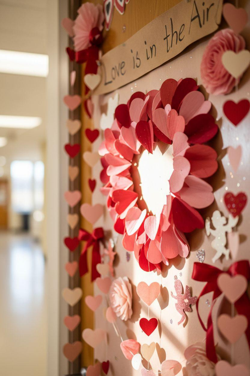Valentines door decorations classroom with layered craft paper hearts