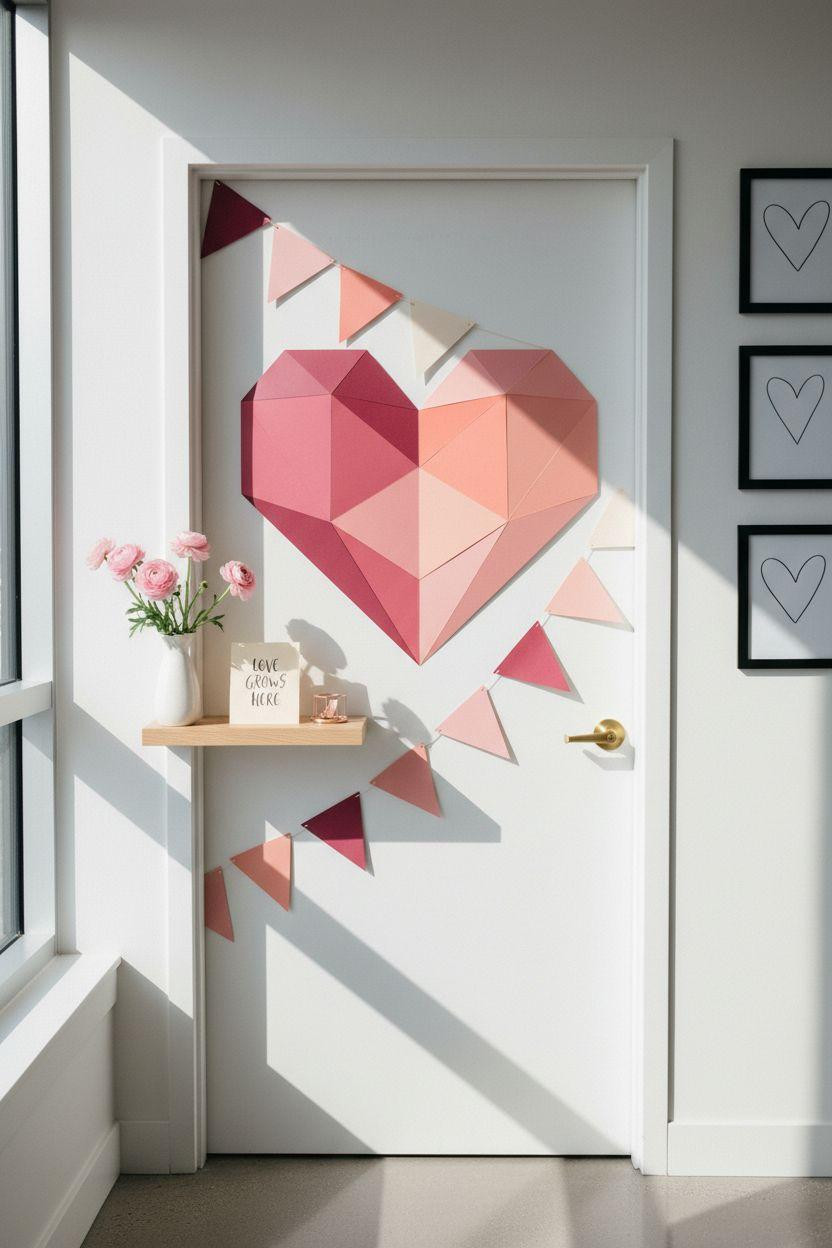 Valentines door decorations classroom with geometric modern design