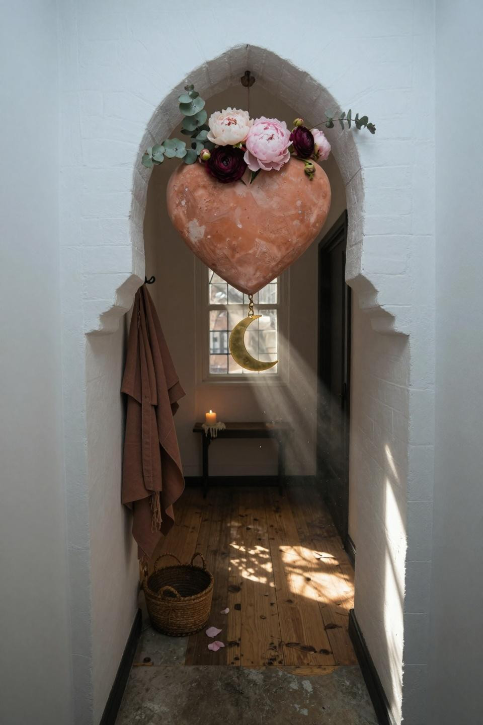valentines door hanger - large terracotta heart with botanicals