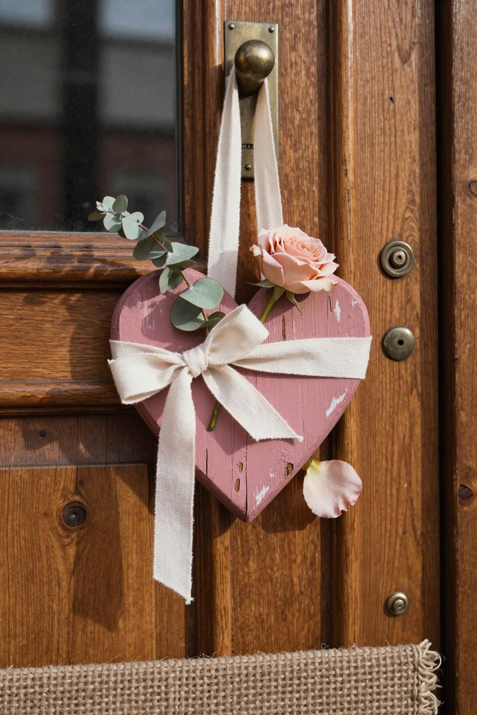 valentines door hanger - distressed pink barn wood heart