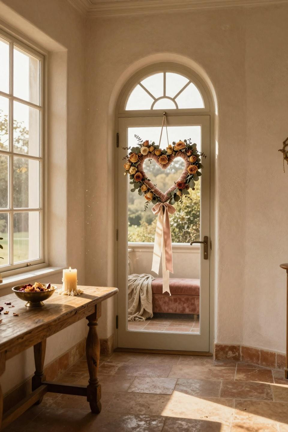 valentines door hanger - velvet heart on arched doorway